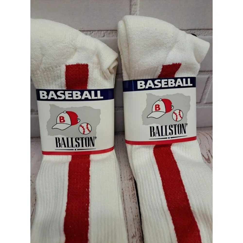 NWT‎ Ballston Baseball/Softball Red Stirrup Two-in-One Socks,  LRG 8-12 USA Made
